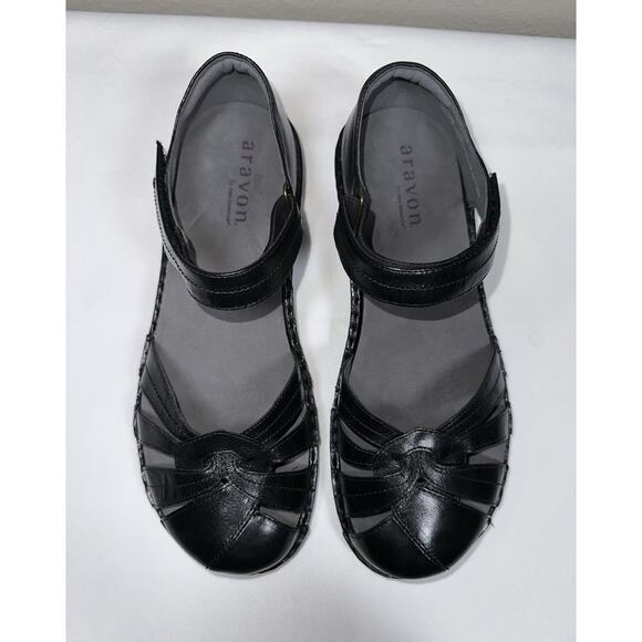 NWOT Aravon Clarissa Black Leather Fisherman Comfort Sandals 11 EE Extra Wide - Picture 3 of 9